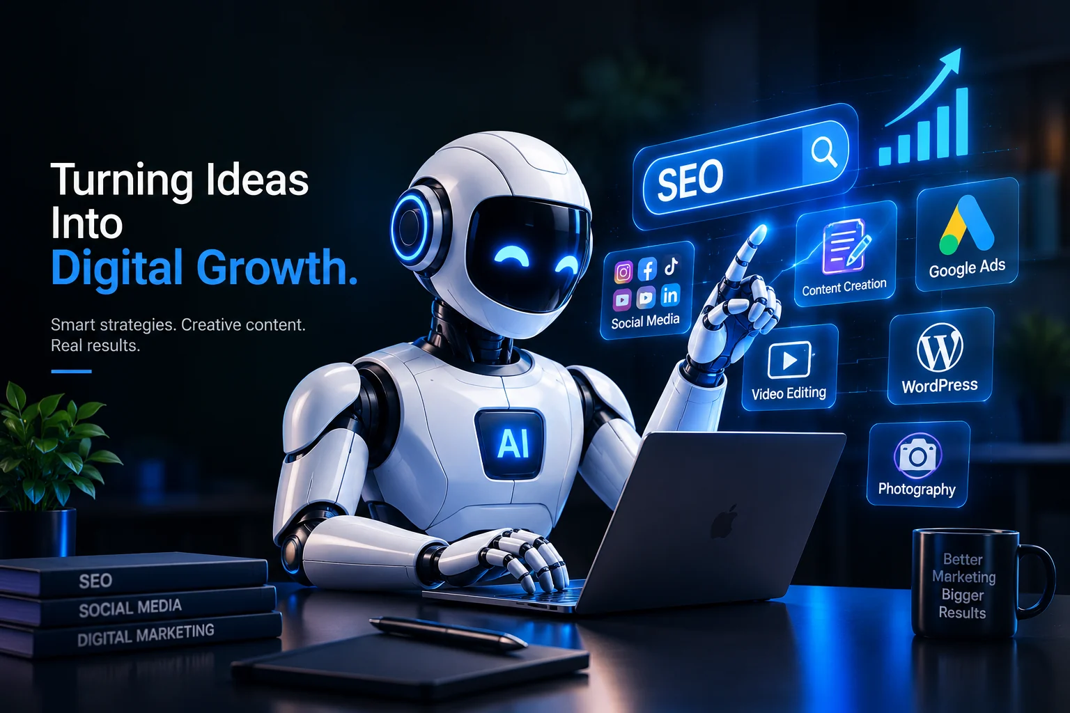 AI robot digital marketing, SEO and digital growth